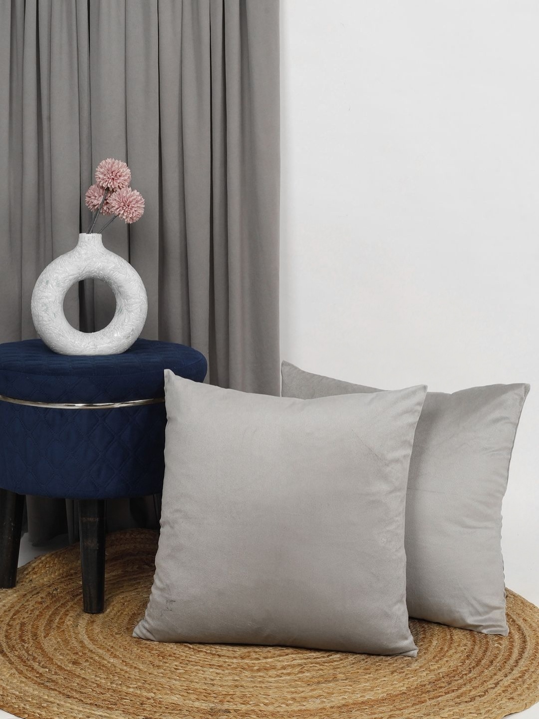 

THE CONVERSION Grey Set of 2 Velvet Square Cushion Covers