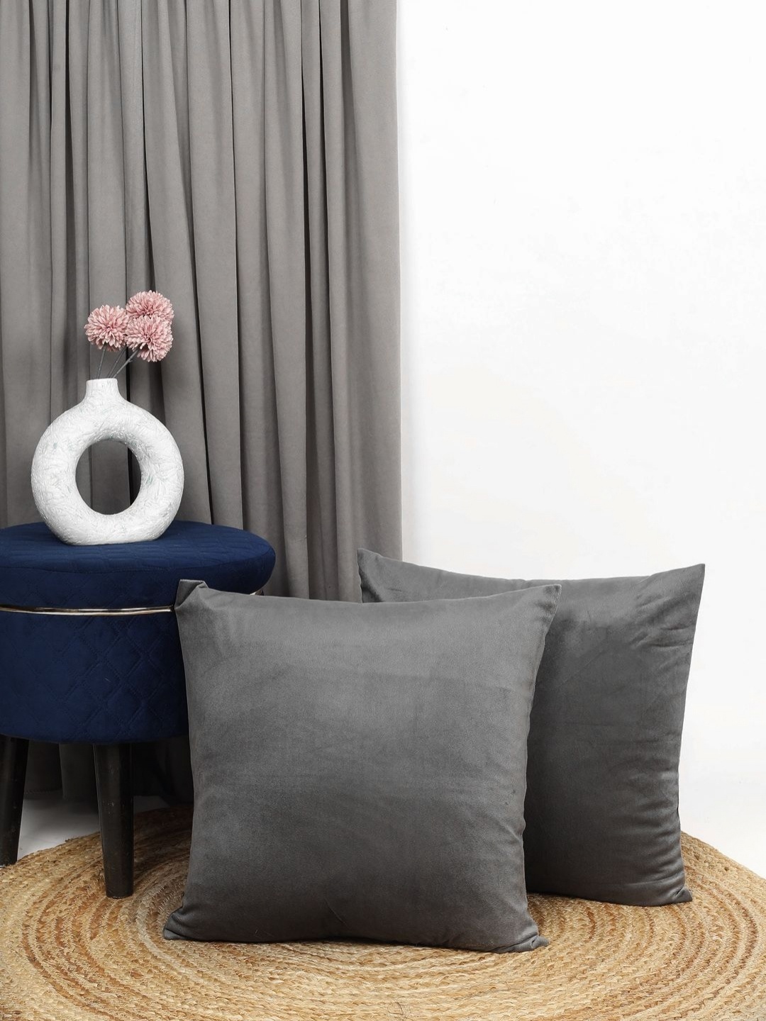 

THE CONVERSION Grey Set of 2 Velvet Square Cushion Covers