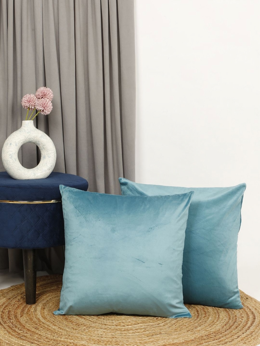 

THE CONVERSION Turquoise Blue Set of 2 Velvet Square Cushion Covers