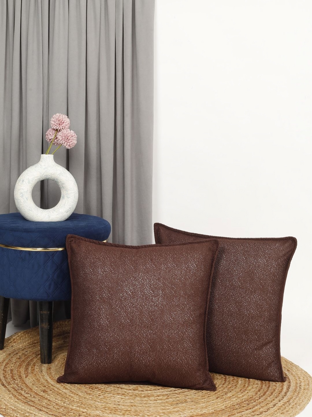 

THE CONVERSION Brown Set of 2 Square Cushion Covers