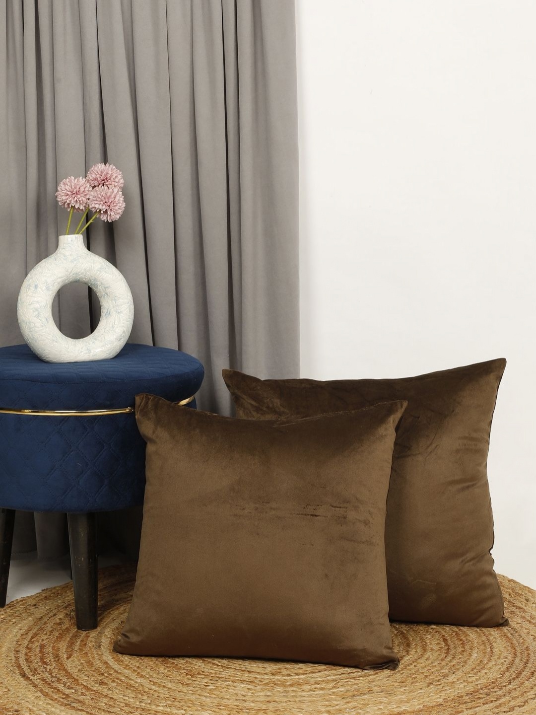 

THE CONVERSION Brown Set of 2 Velvet Square Cushion Covers