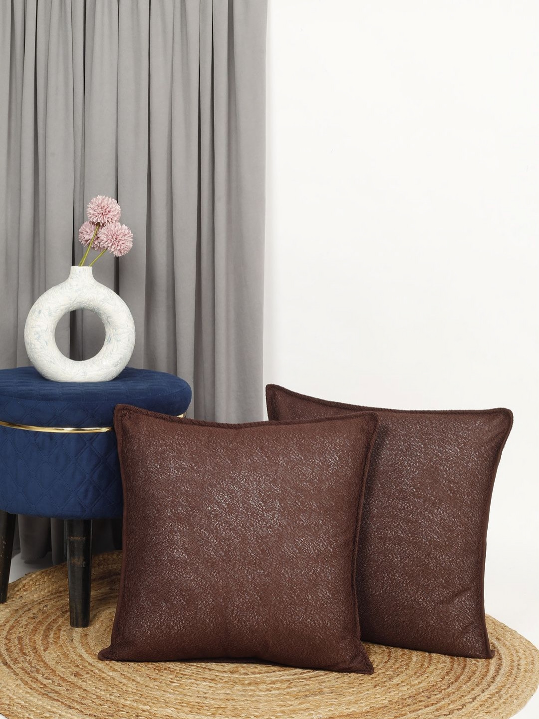 

THE CONVERSION Brown Set of 2 Square Cushion Covers
