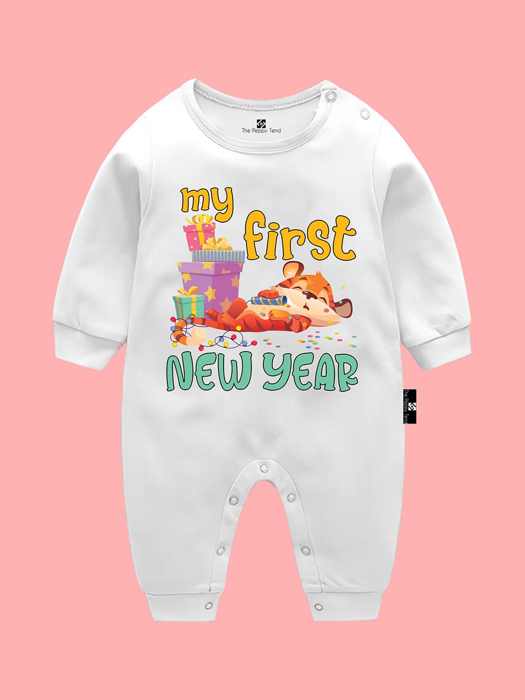 

The Peppy Tend Infants Printed Pure Cotton Rompers, White