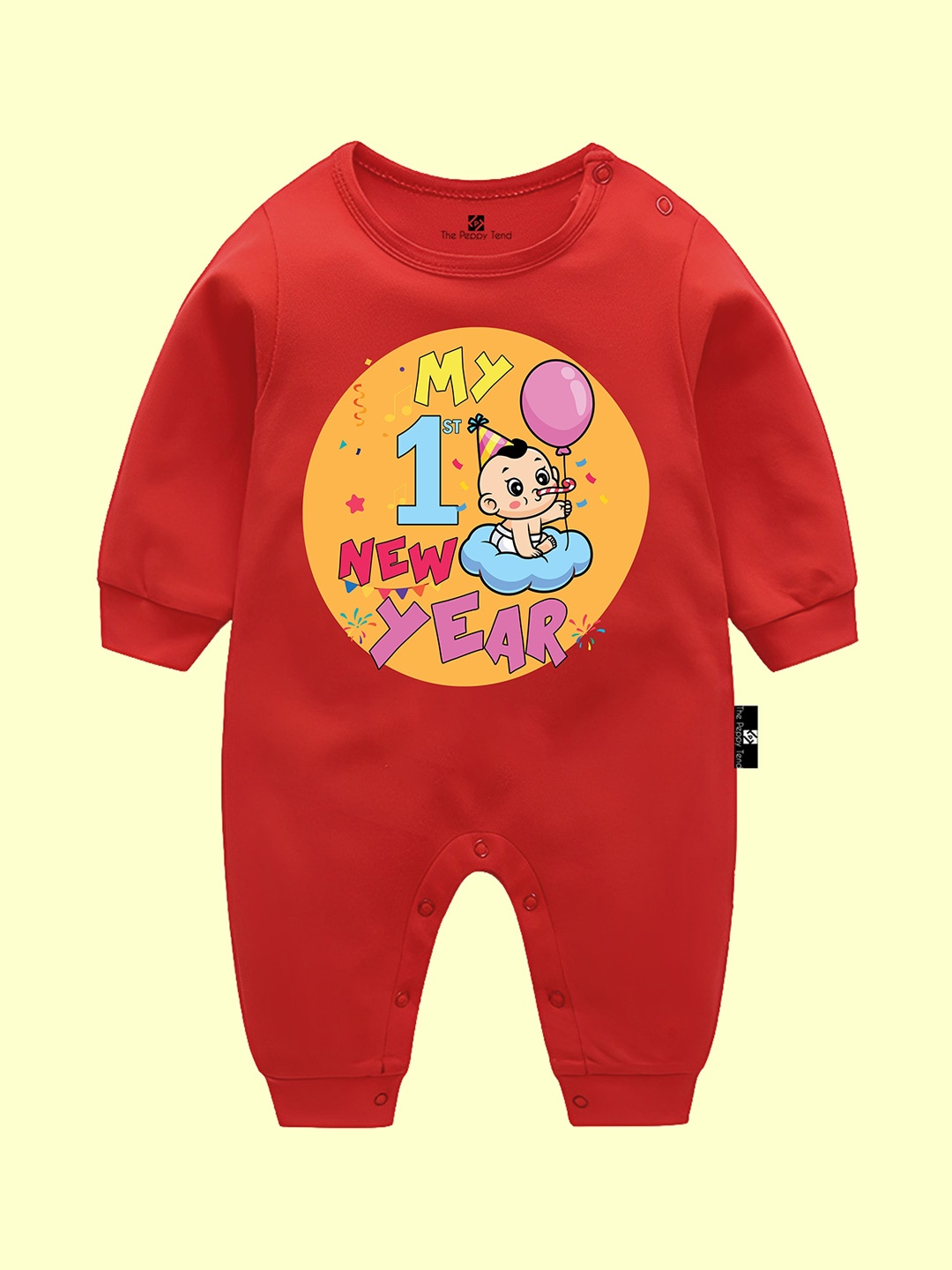 

The Peppy Tend Kids Printed Cotton Rompers, Red