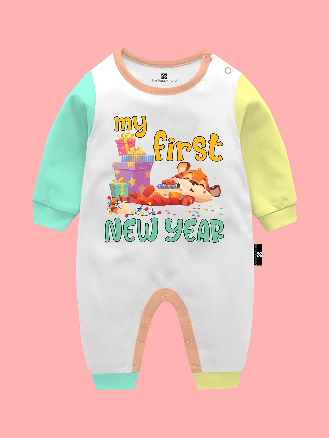 

The Peppy Tend Infants Printed Pure Cotton Rompers, White