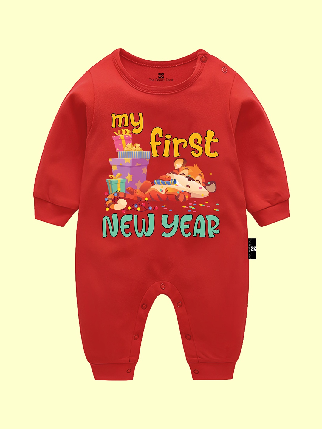 

The Peppy Tend Kids Printed Cotton Rompers, Red