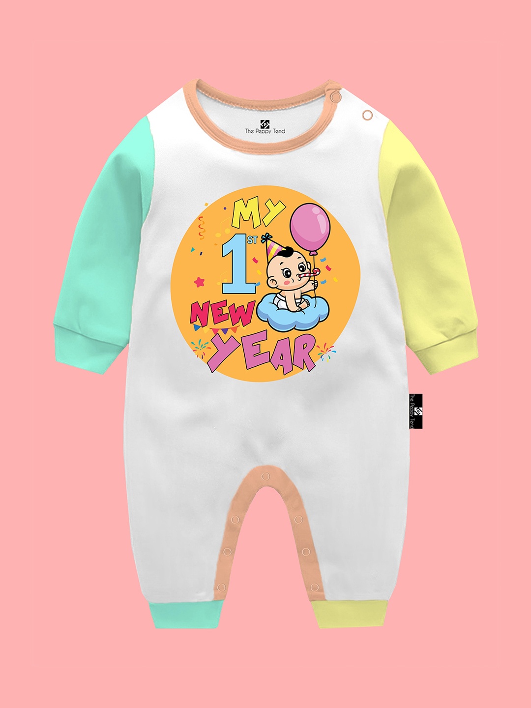 

The Peppy Tend Kids Printed Cotton Rompers, White