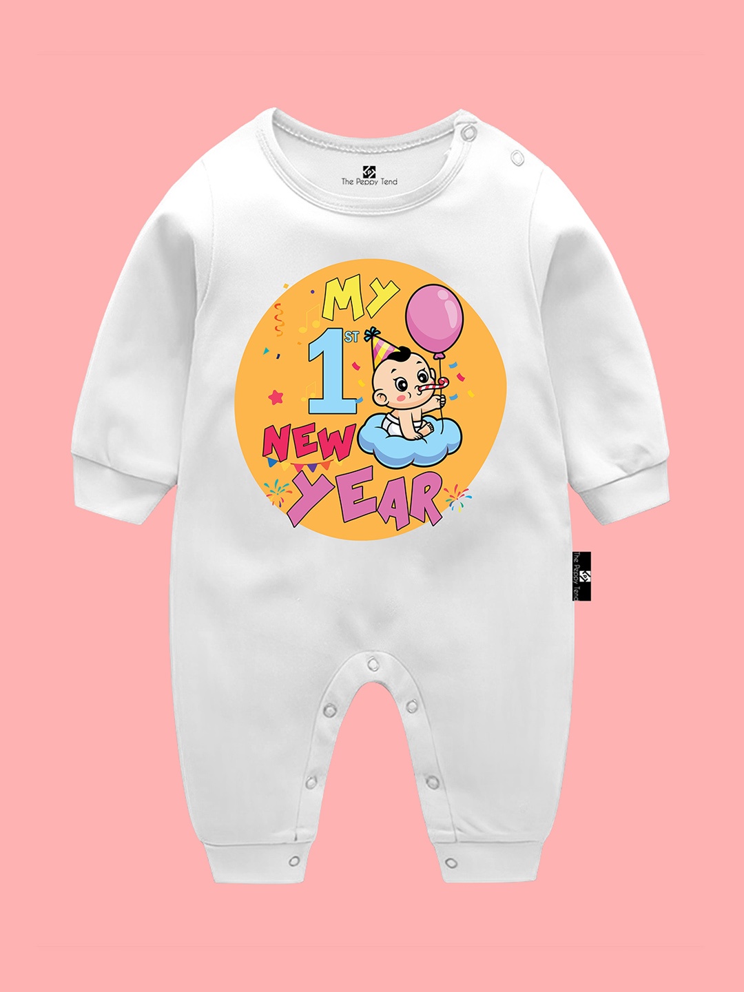 

The Peppy Tend Infants Printed Pure Cotton Rompers, White
