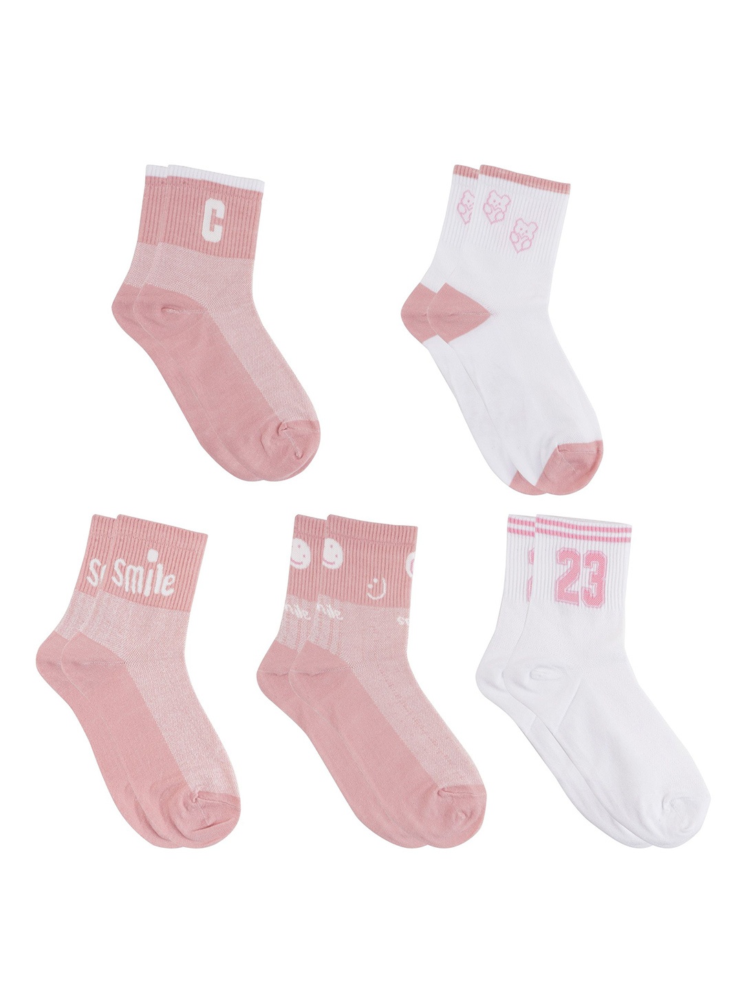 

BAESD Pack Of 5 Colour-Blocked Ankle-Length Socks, Pink