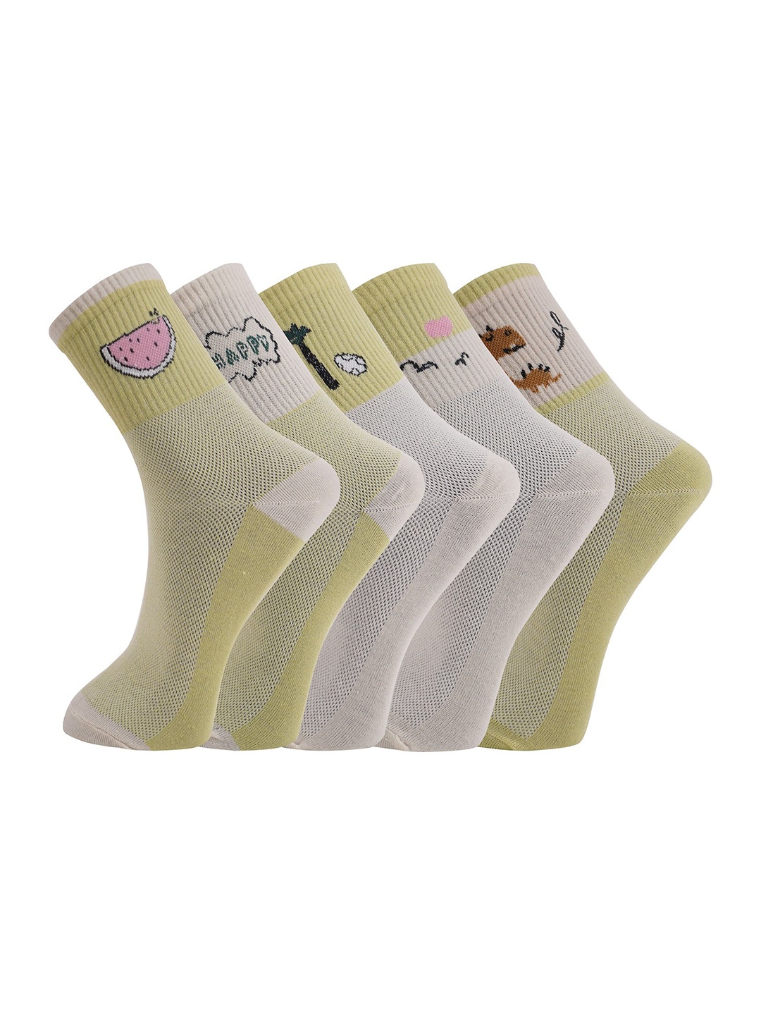 BAESD Women Pack Of 5 Color Blocked Ankle-Length Socks, Green