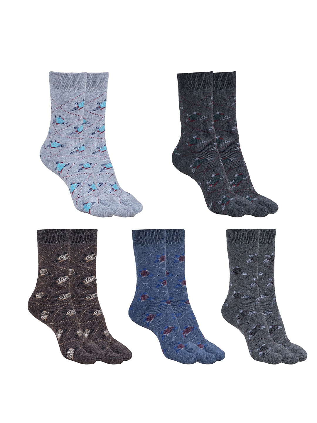 

BAESD Pack Of 5 Patterned Woolen Calf-Length Socks, Blue