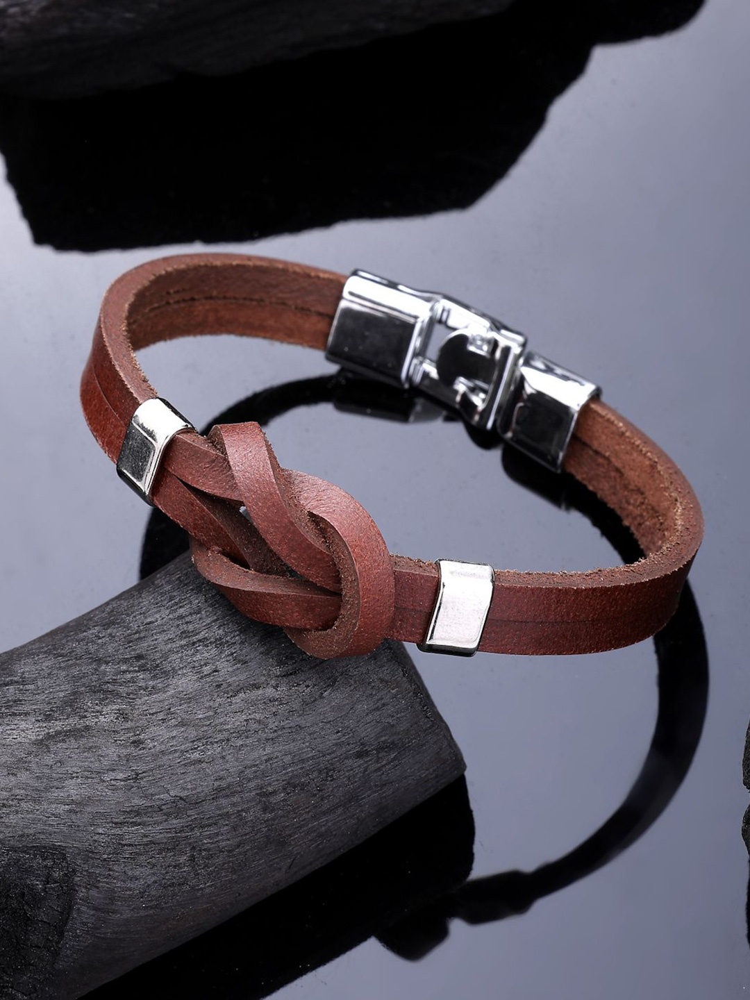 

AQUATAN Men Rhodium-Plated Leather Wraparound Bracelet, Tan