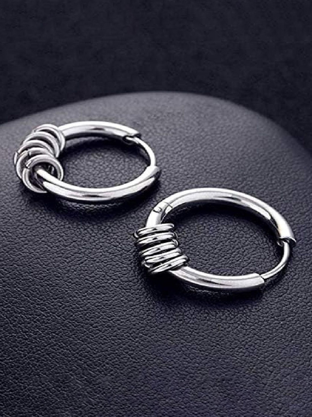 

RUHI COLLECTION Silver-Plated Stainless Steel Circular Surgical Hoop Earrings