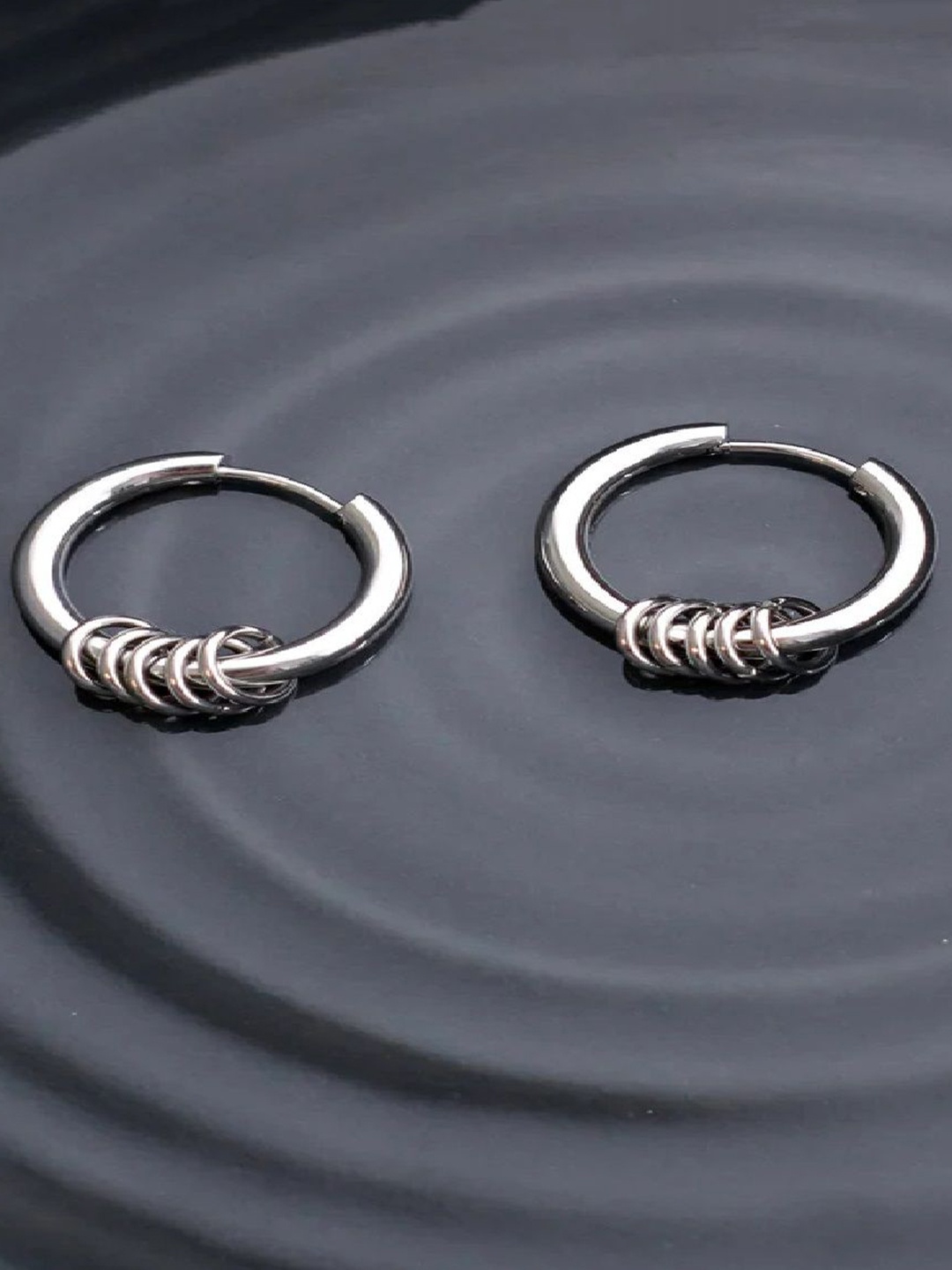 

RUHI COLLECTION Silver-Plated Stainless Steel Circular Surgical Hoop Earrings