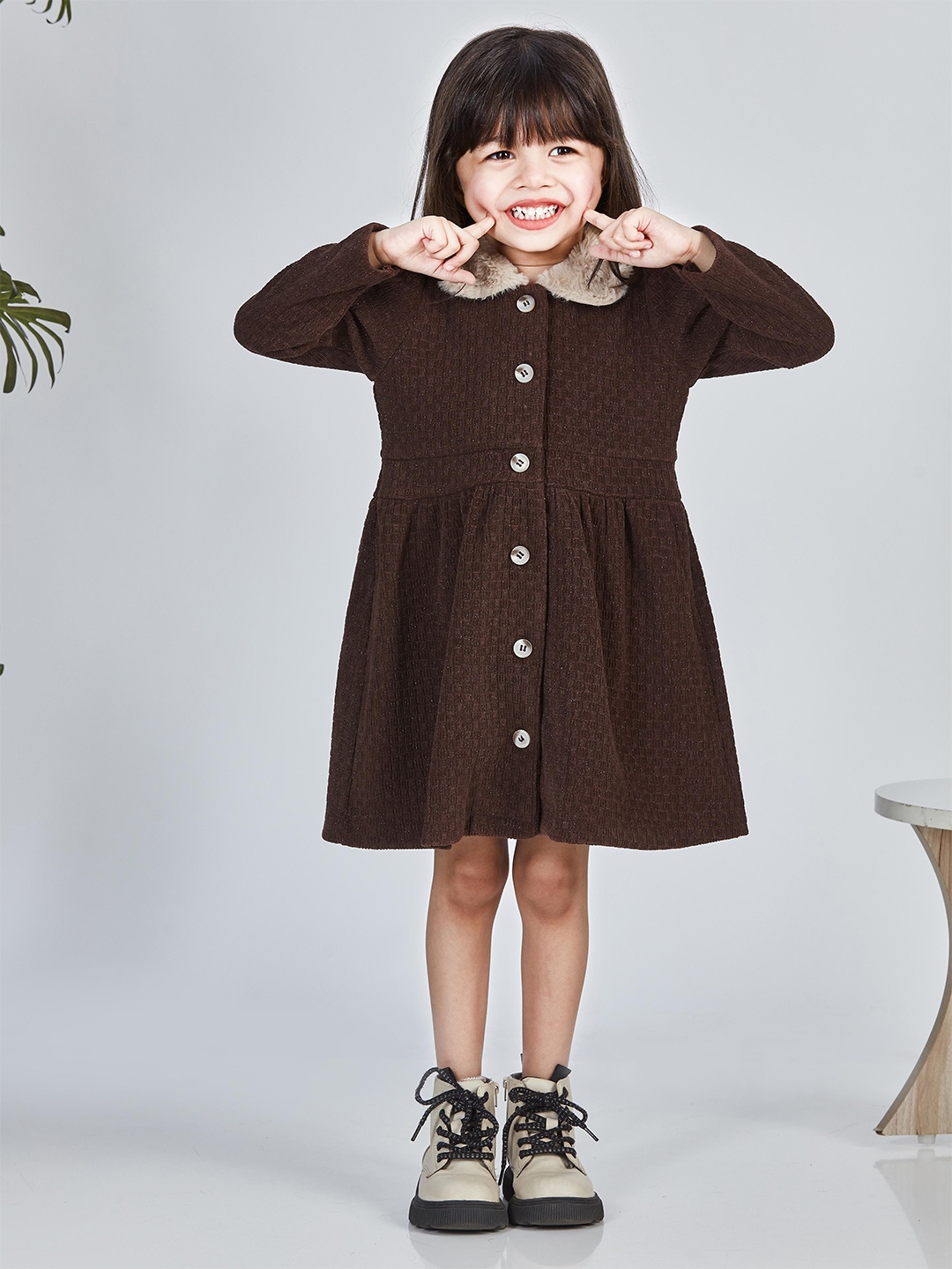 

Peppermint Girls Self Design Fit & Flare Above Knee Dress, Brown