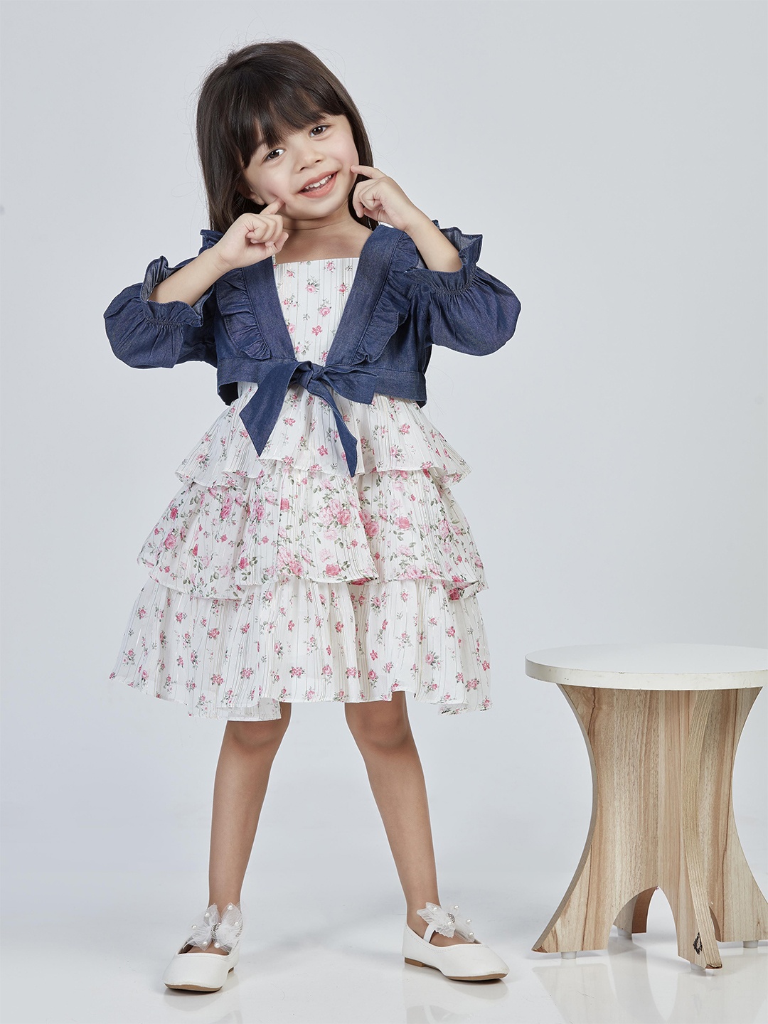 Peppermint Girls Printed Satin Fit & Flare Dress, White