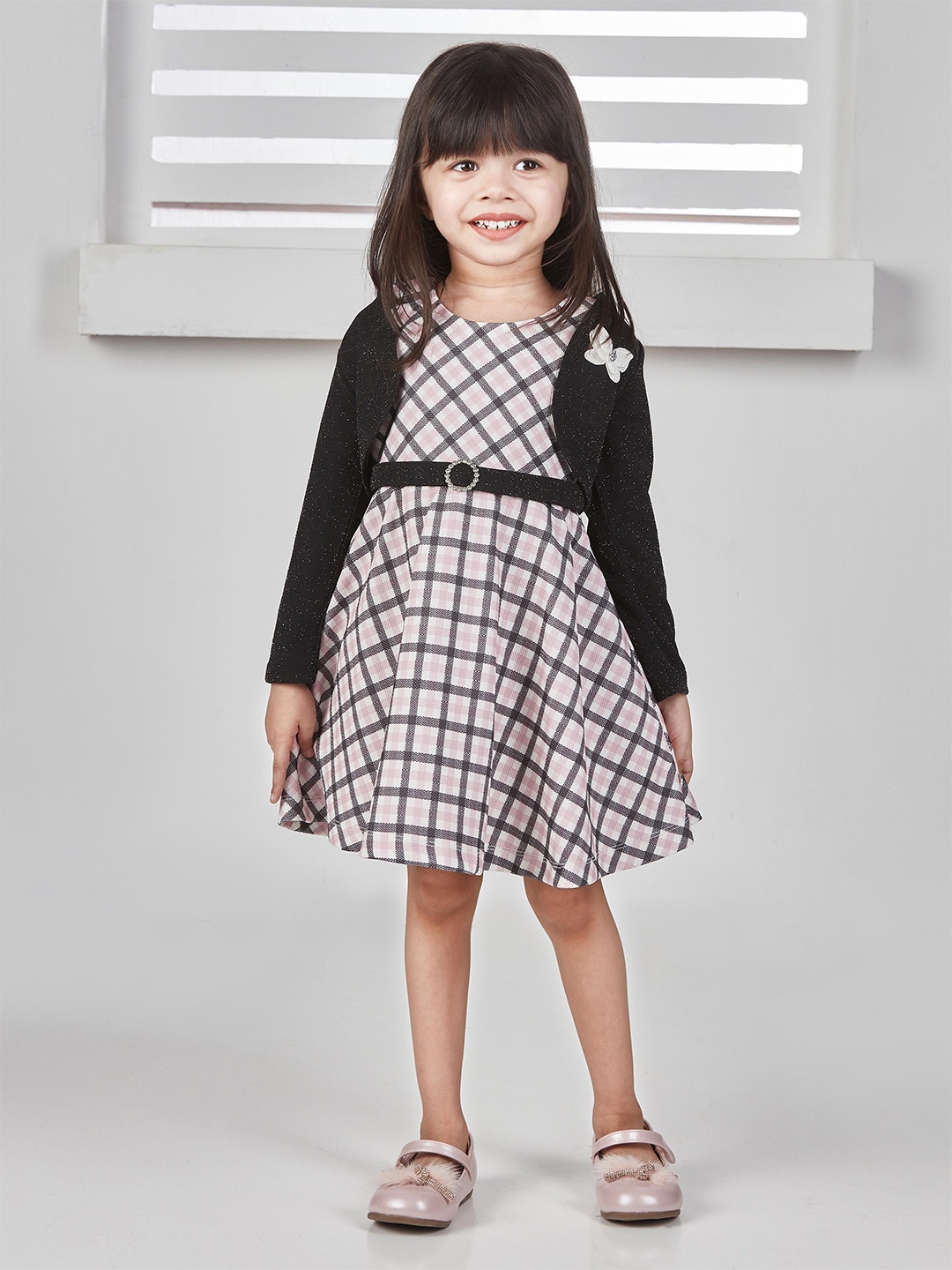 

Peppermint Girls Checked A-Line Dress With Jacket, Pink