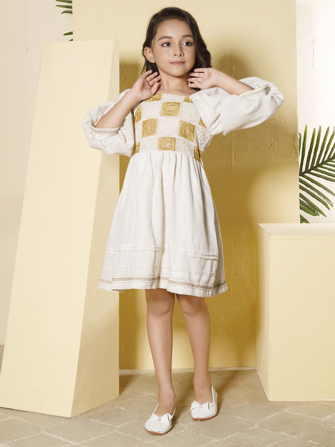

Peppermint Girls Checked Fit & Flare Dress, Cream