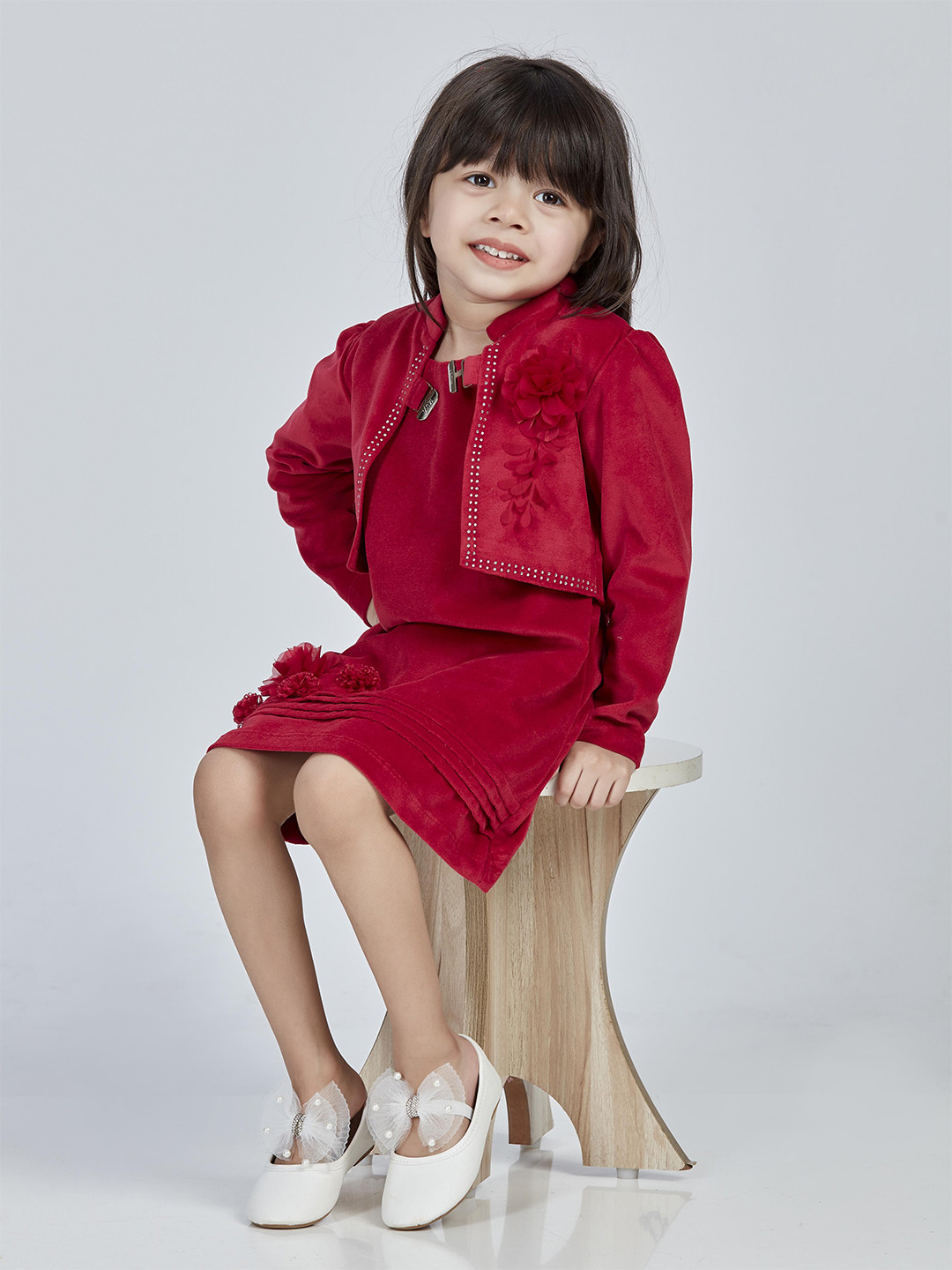

Peppermint Girls Velvet Sheath Dress With Jacket, Pink