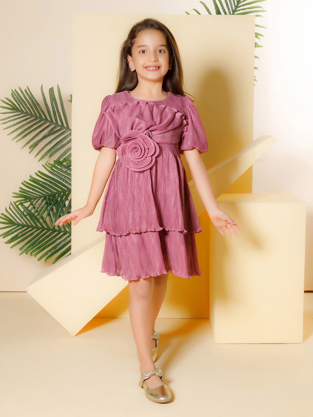 

Peppermint Girls Flutter Sleeve Satin Fit & Flare Dress, Pink