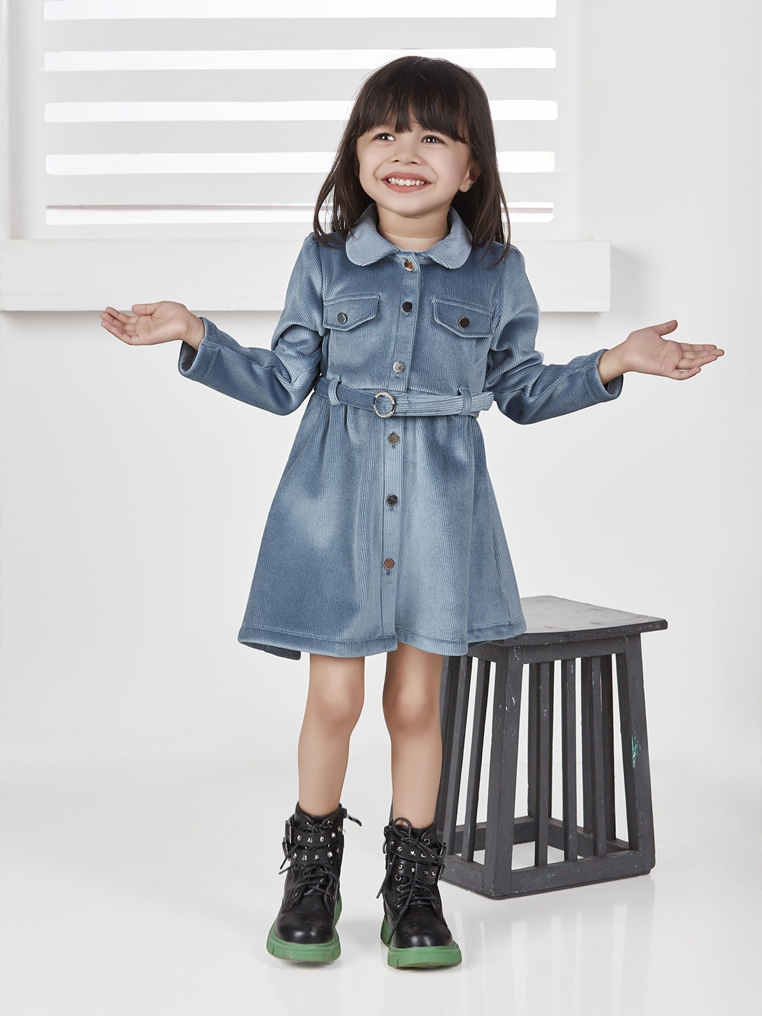 Peppermint Girls Shirt Dress, Blue
