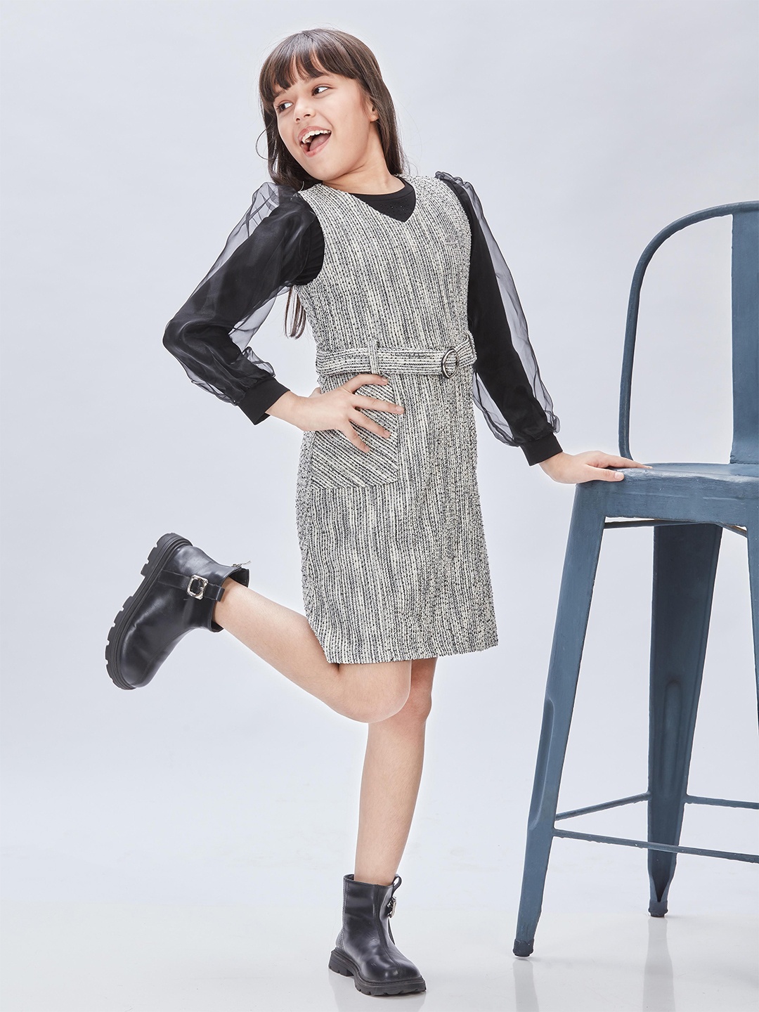 Peppermint Girls Striped Jumper Dress, Black