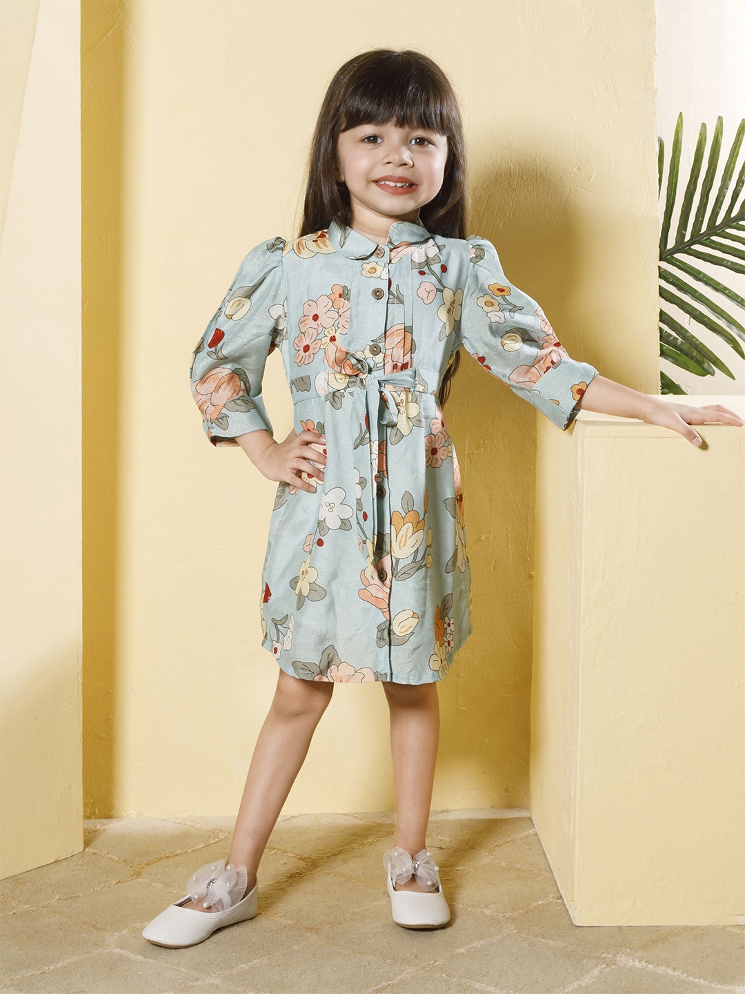 

Peppermint Girls Floral Printed Cotton Shirt Dress, Sea green