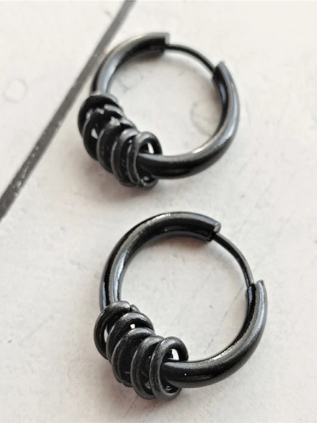

RUHI COLLECTION Stainless Steel Circular Surgical Hoop Earrings, Black