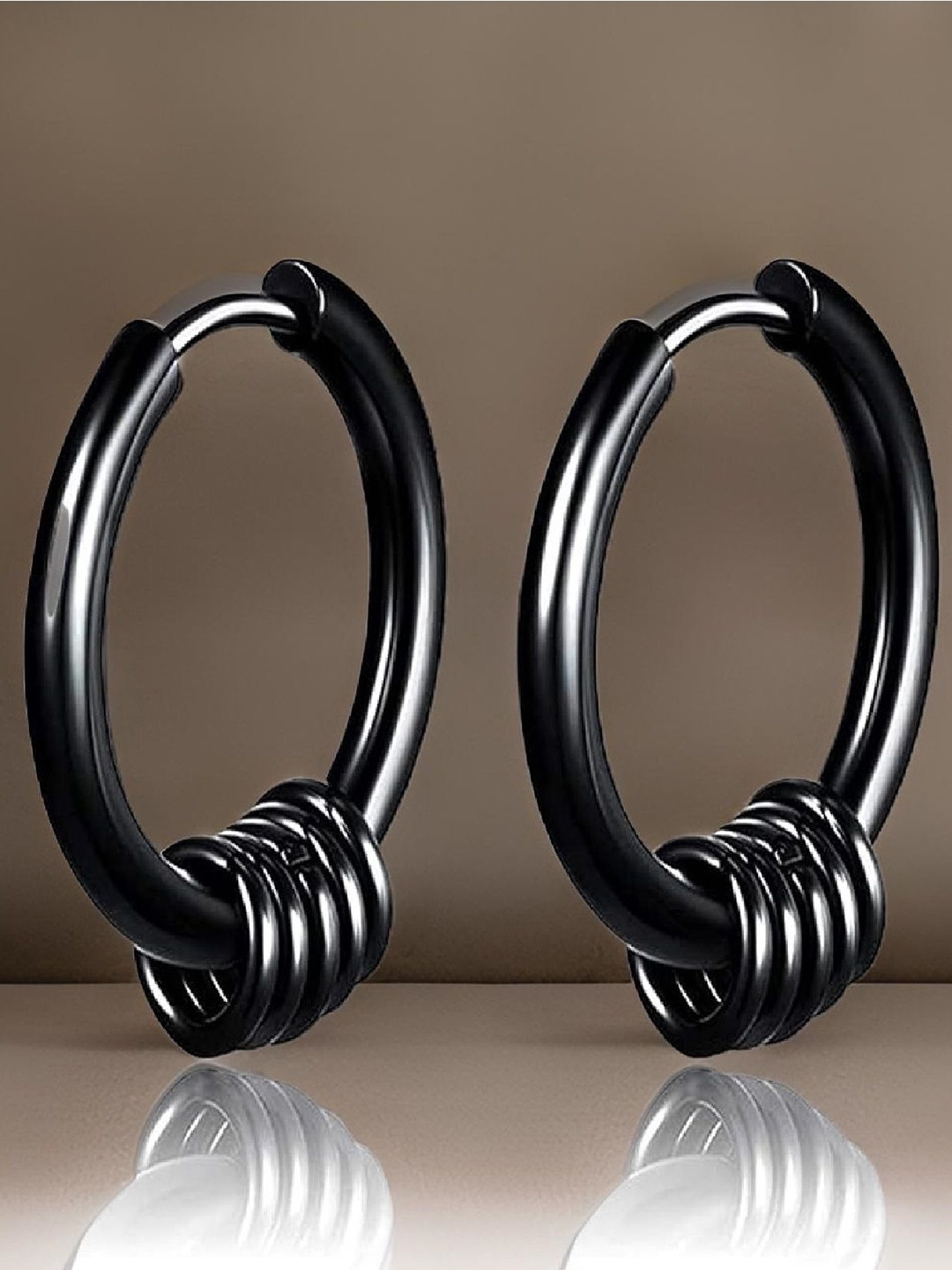 

RUHI COLLECTION Stainless Steel Circular Surgical Hoop Earrings, Black