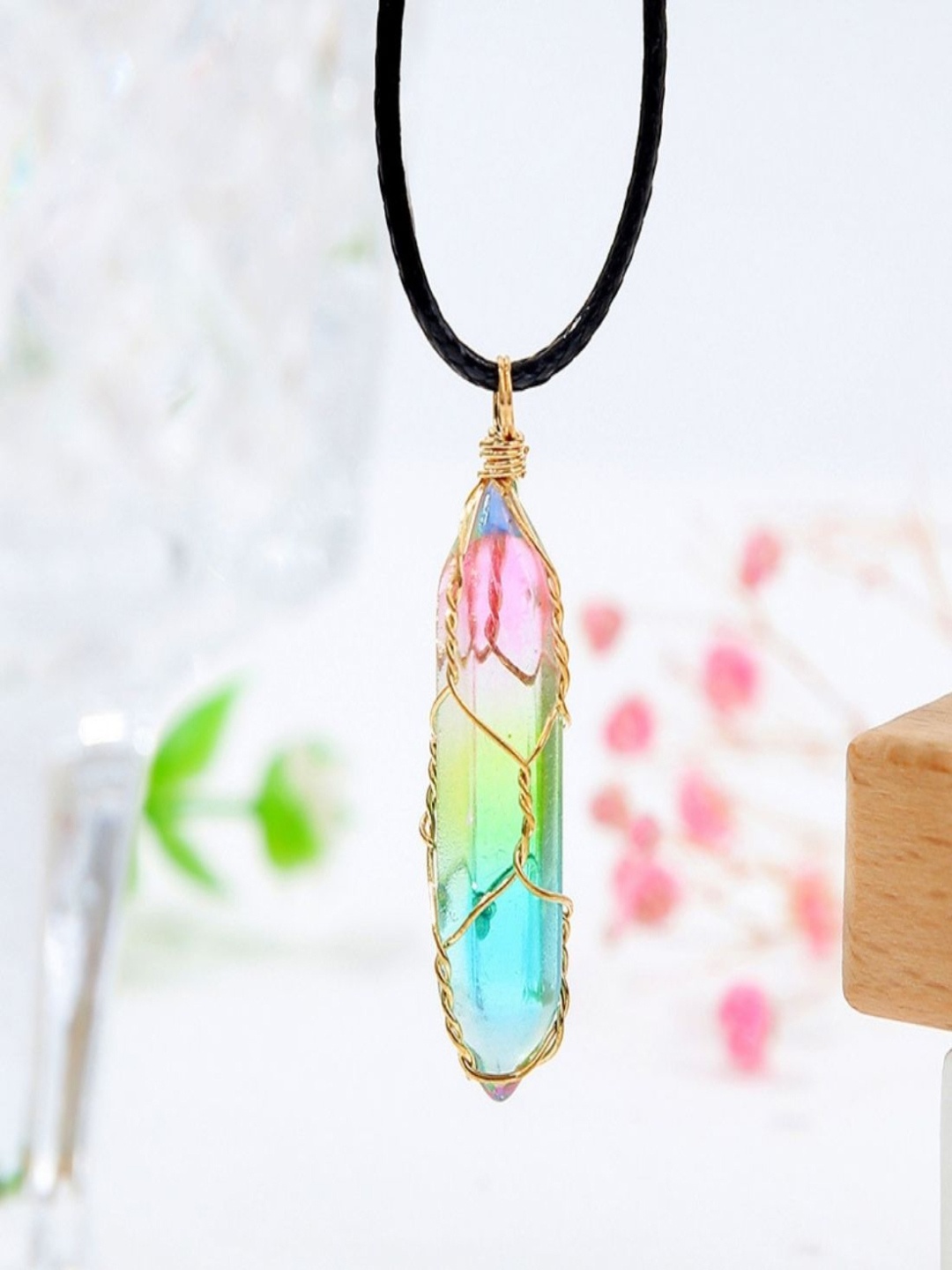 

AQUASTREET Unisex Rainbow Crystal Prismatic Geometric Pendant With Chain, Black