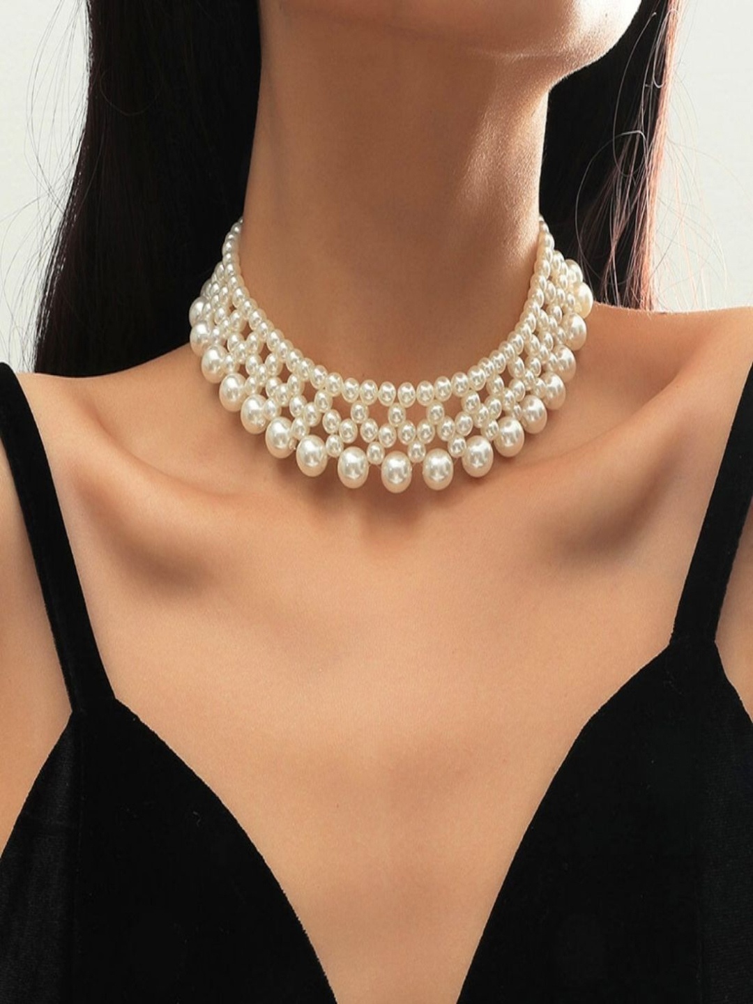 

AQUASTREET Silver-Plated Layered Faux Pearl Statement Choker Necklace