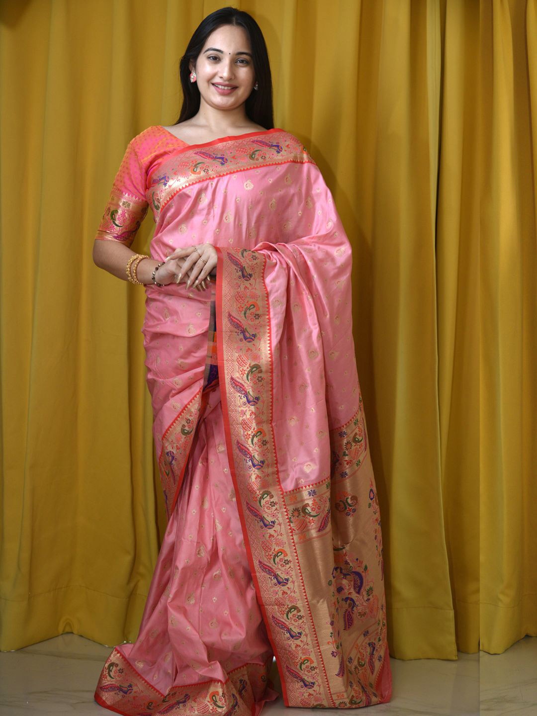 

Mitera Woven Design Zari Paithani Saree, Pink