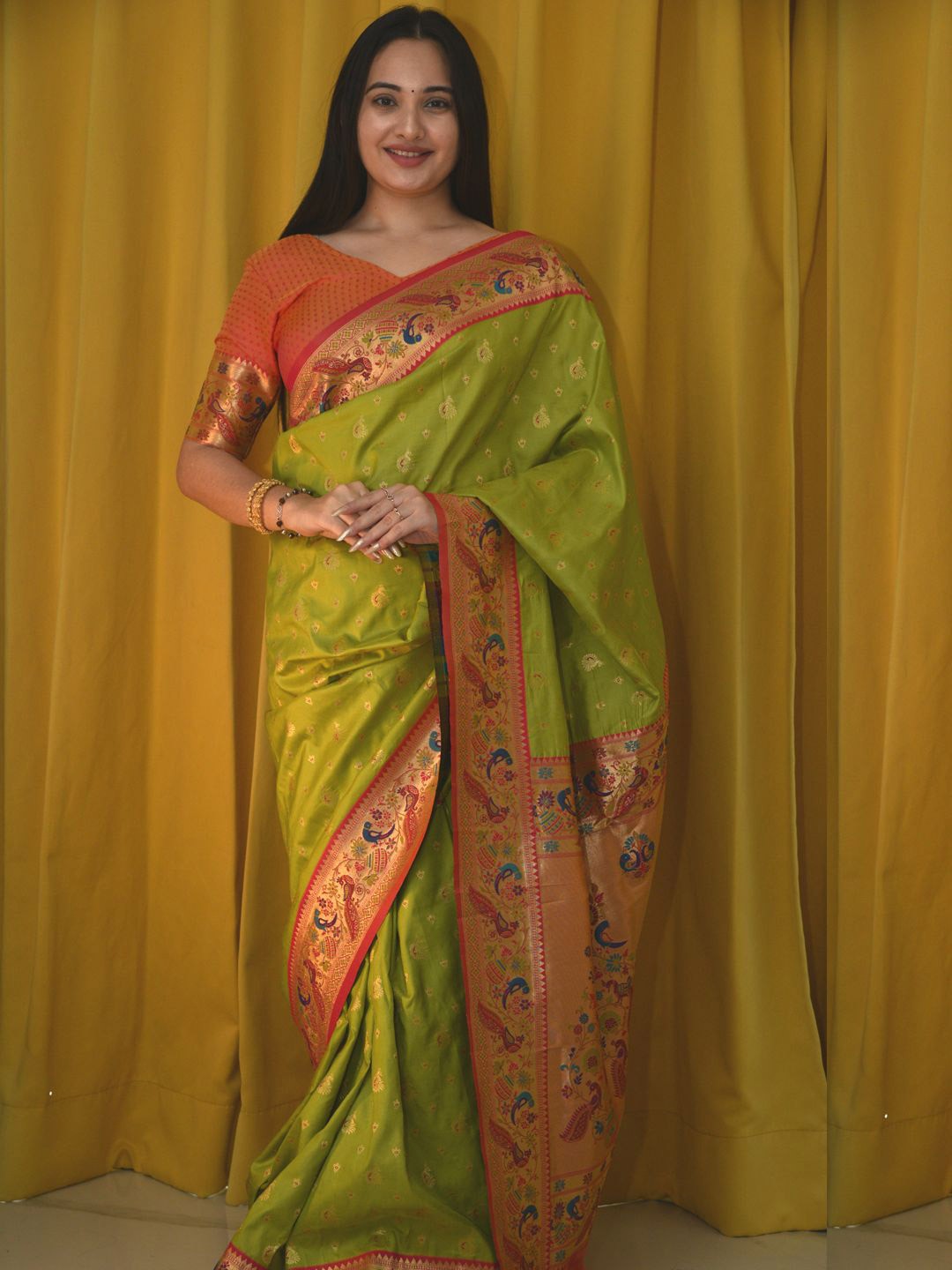 

Mitera Woven Design Zari Paithani Saree, Green