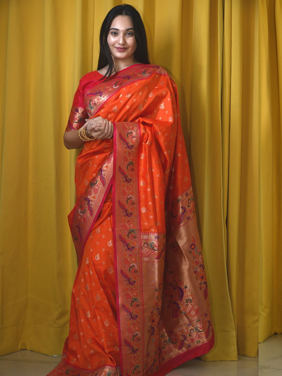 

Mitera Woven Design Zari Paithani Saree, Orange