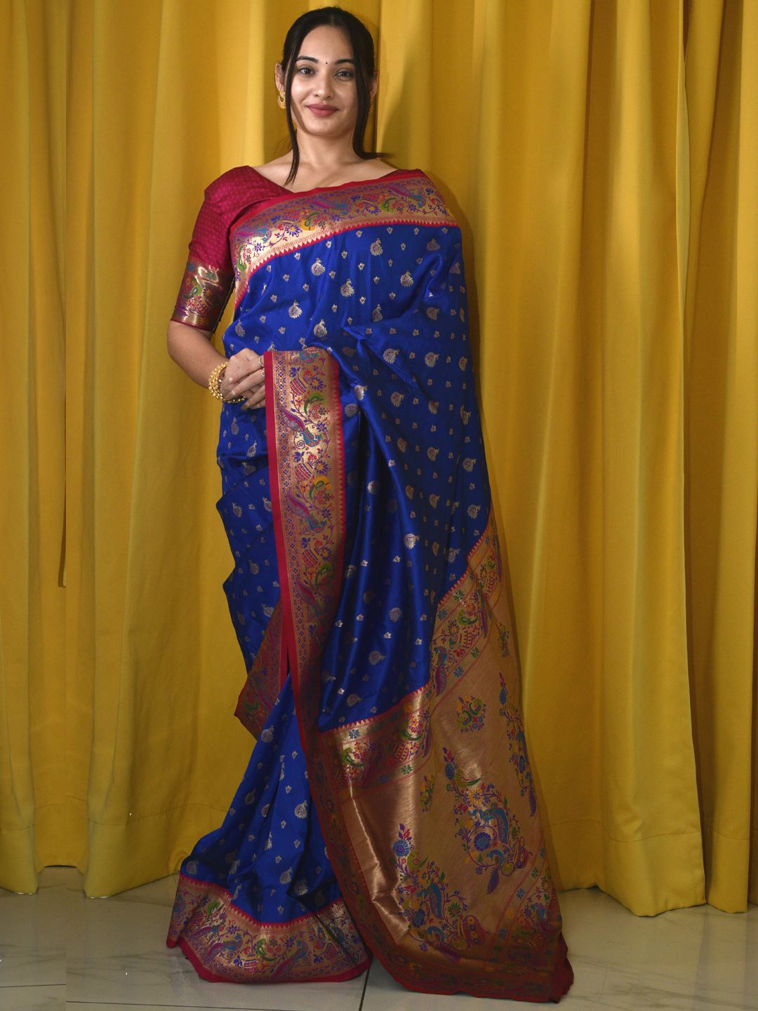 

Mitera Woven Design Zari Designer Paithani Saree, Blue