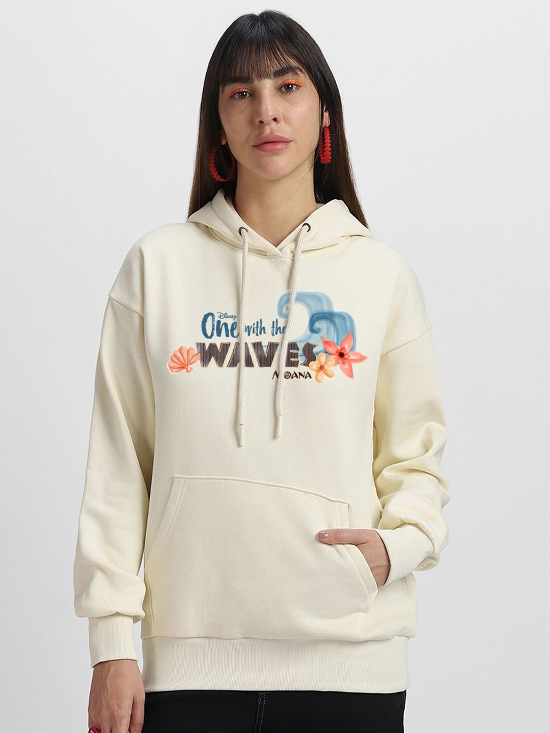 JUNEBERRY Disney Moana Printed Hooded Sweatshirt, Off white