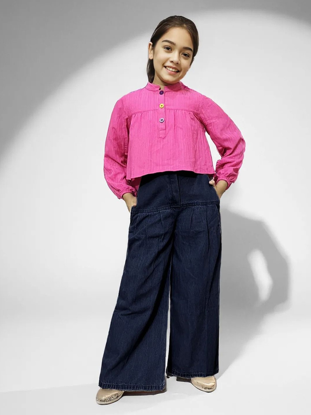 

Naughty Ninos Girls Mandarin Collar Long Sleeves Top With Trouser, Pink