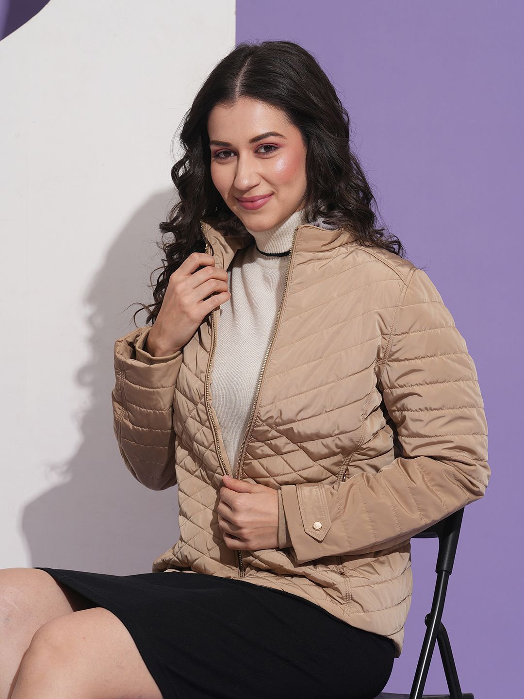

Globus Mock Neck Front Pockets Winter Wear Insulator Puffer Jacket, Beige