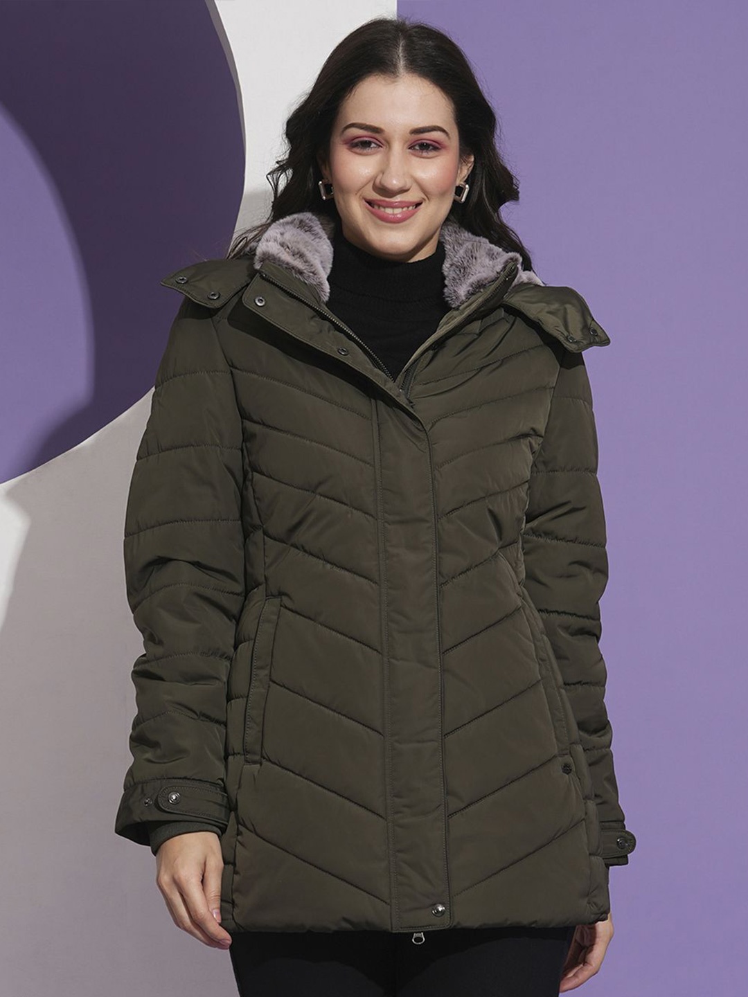 

Globus Women Hooded Solid Casual Parka Jacket, Olive