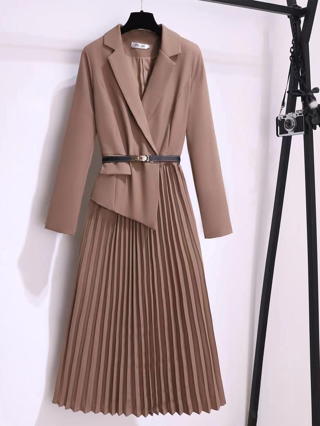 

Alamode By Akanksha Women Brown Nova Elegant Pleated Blazer Dress