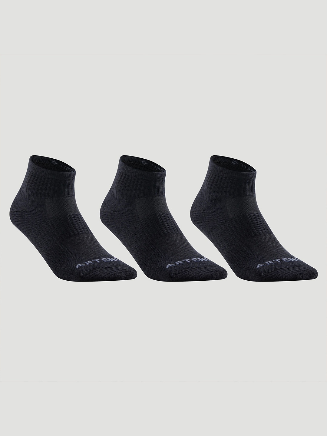 

Artengo By Decathlon Men Pack Of 3 Pure Cotton Ankle-Length Socks, Black