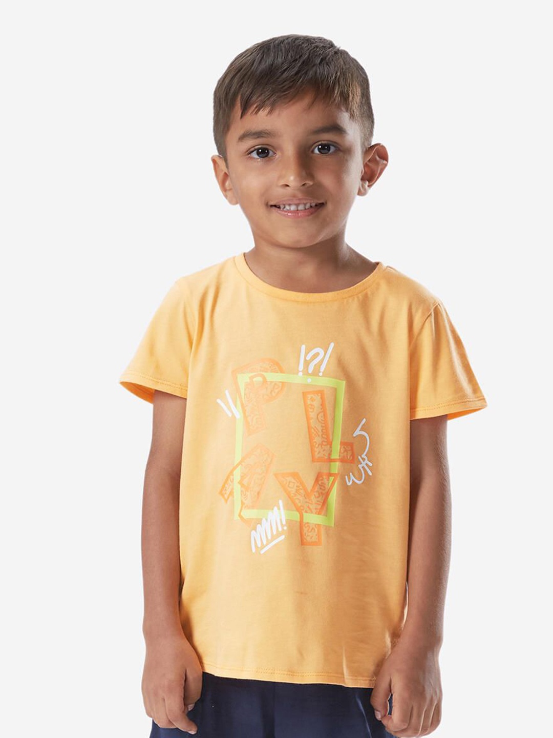 

Domyos By Decathlon Boys Typography Printed Round Neck Cotton T-shirt, Orange