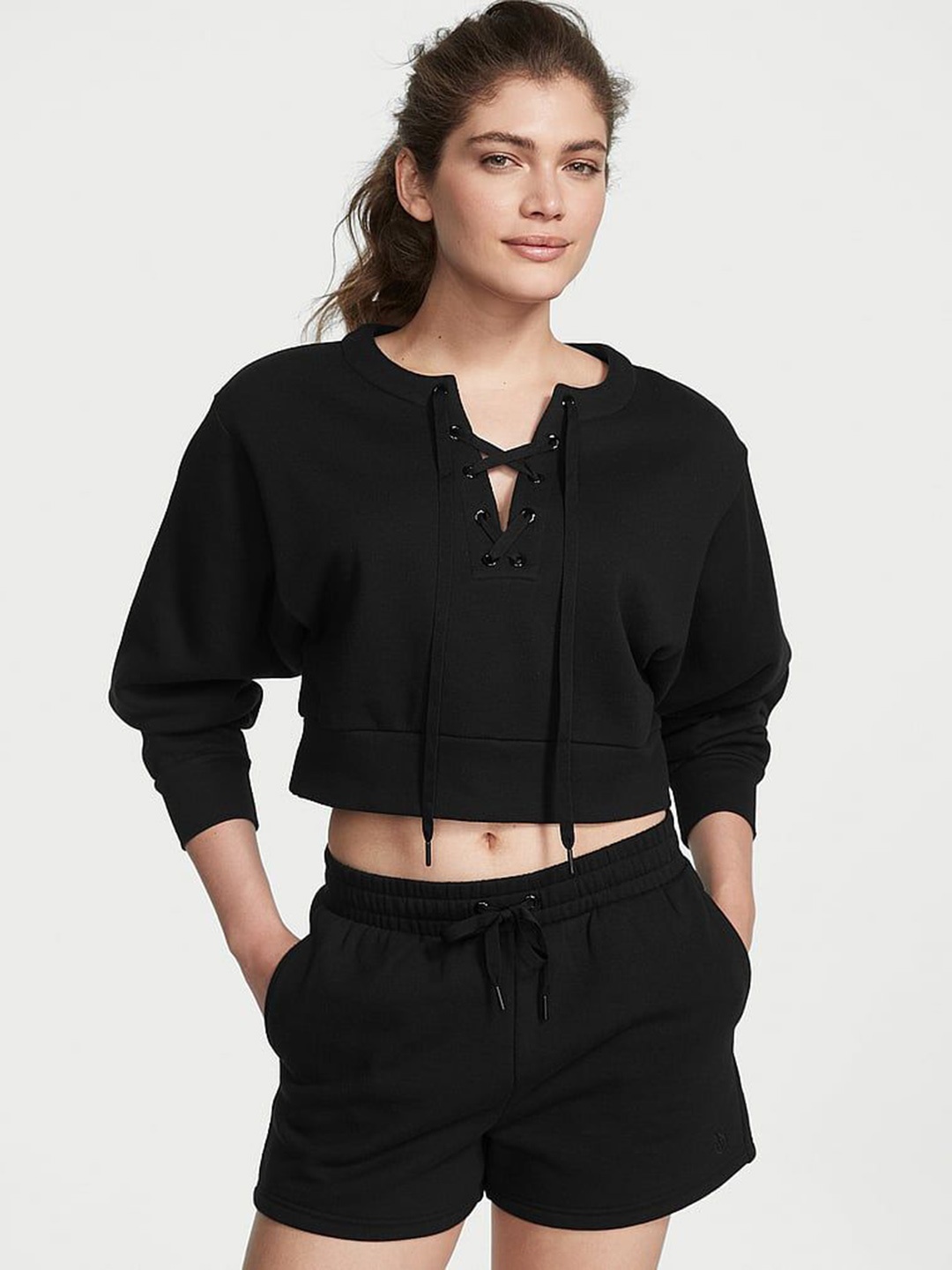 

Victoria's Secret Women High-Rise Fleece Shorts, Black