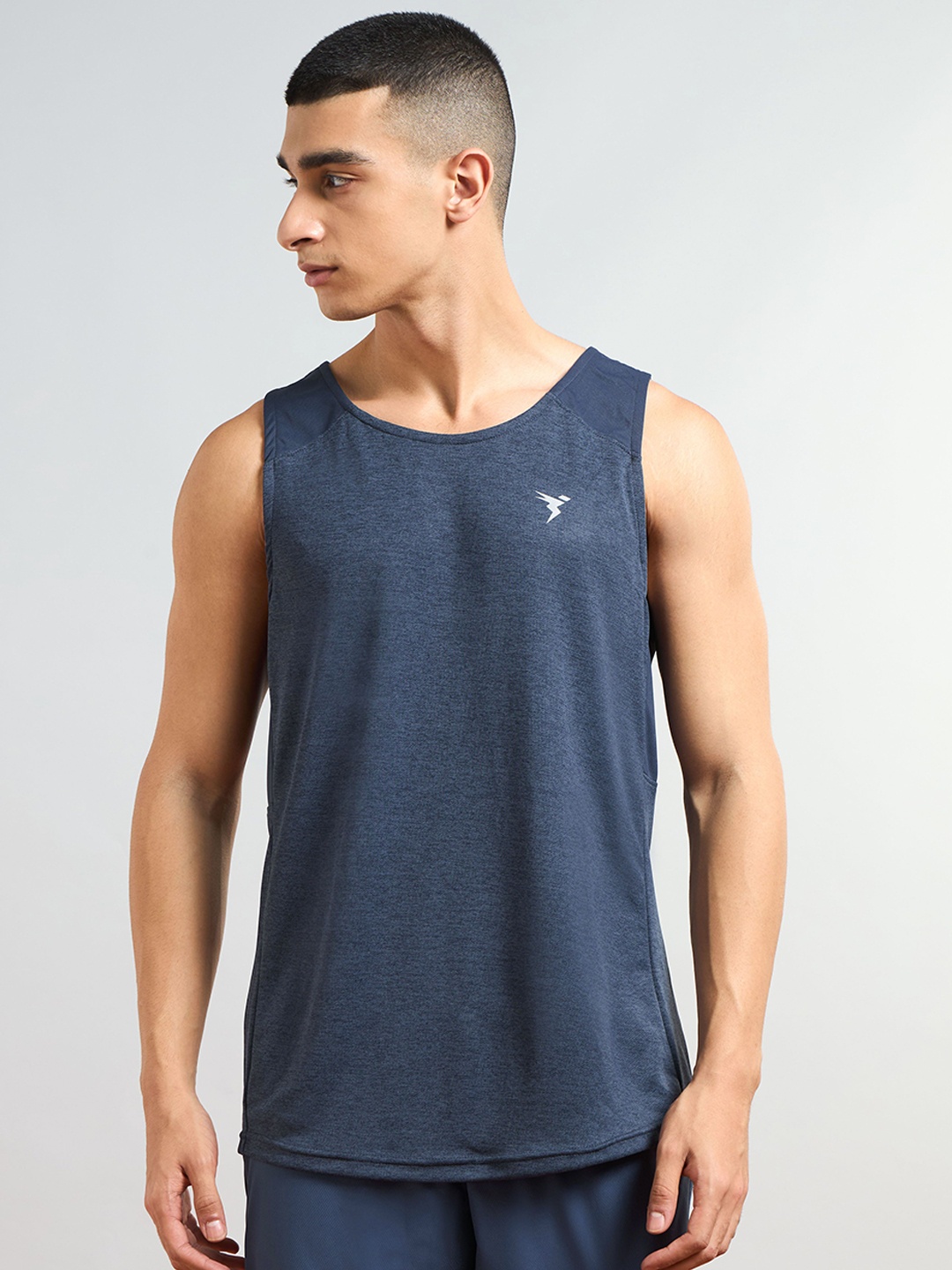 

Technosport Men Self Designed Slim Fit Scoop Neck Gym Vest MTP757SLMSML, Navy blue