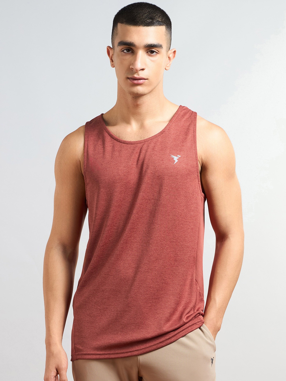 

Technosport Men Scoop Neck Slim-Fit Sleeveless Gym Vest With DOUBLE COOL, Rust
