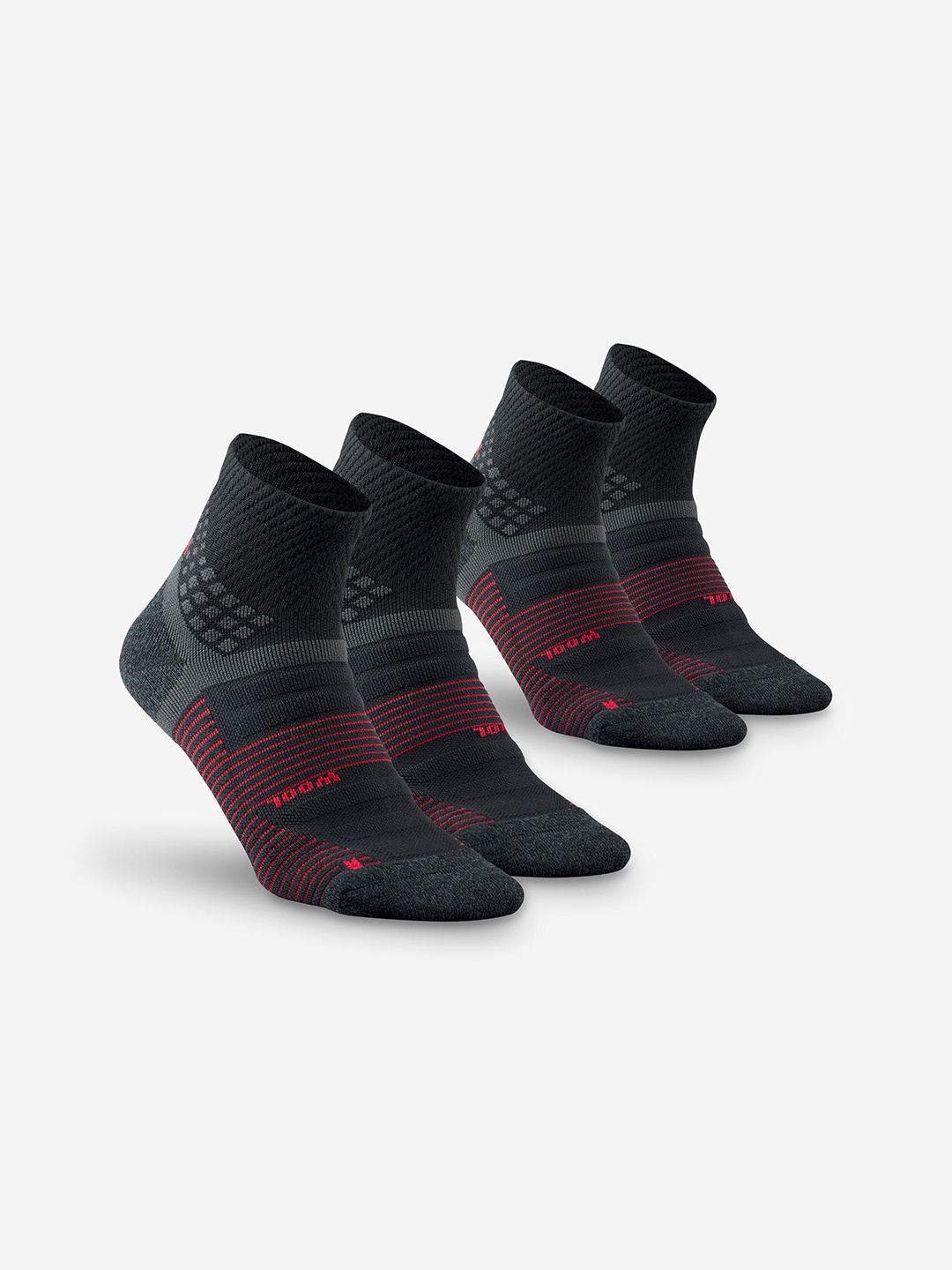 

Quechua By Decathlon Men Pack Of 2 Striped Above Ankle Length Socks, Black