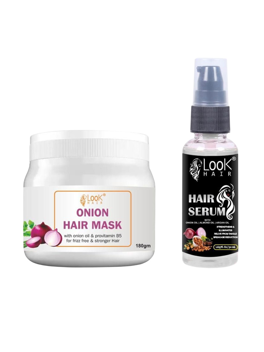 LOOK HAIR Set Of 2 Onion Hair Mask - 180 g With Hair Serum - 50 ml, Red