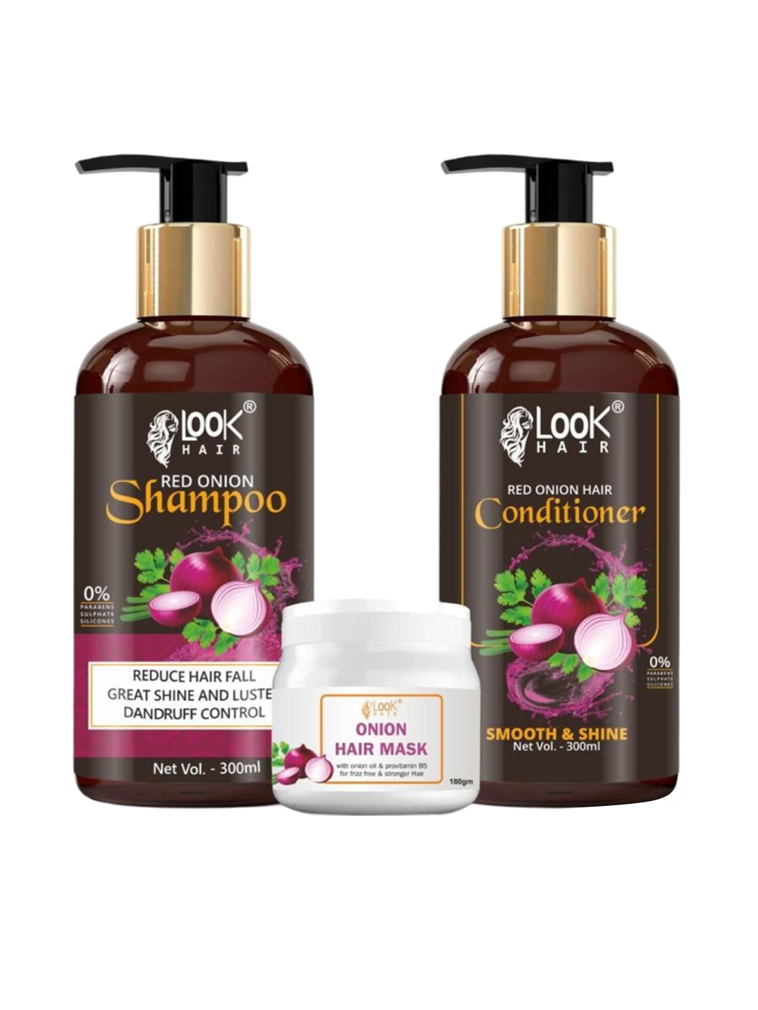 

LOOK HAIR Set Of 3 Red Onion Shampoo & Conditioner With Hair Mask - 780 ml