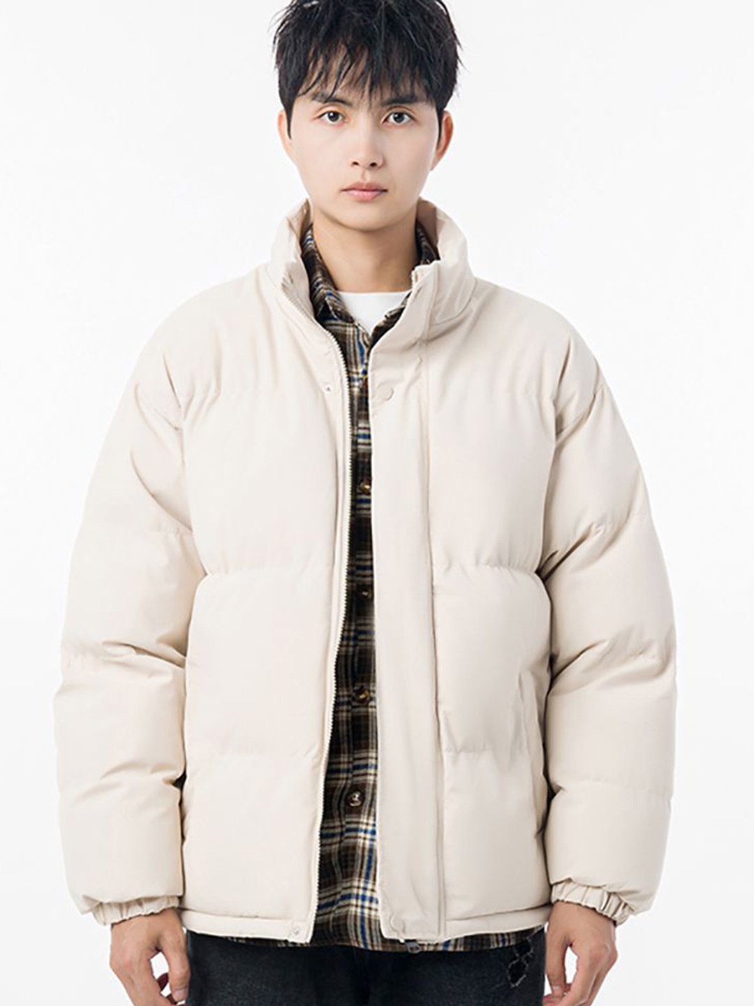 

StyleCast x Revolte Men Mock Collar Padded Jacket, Off white