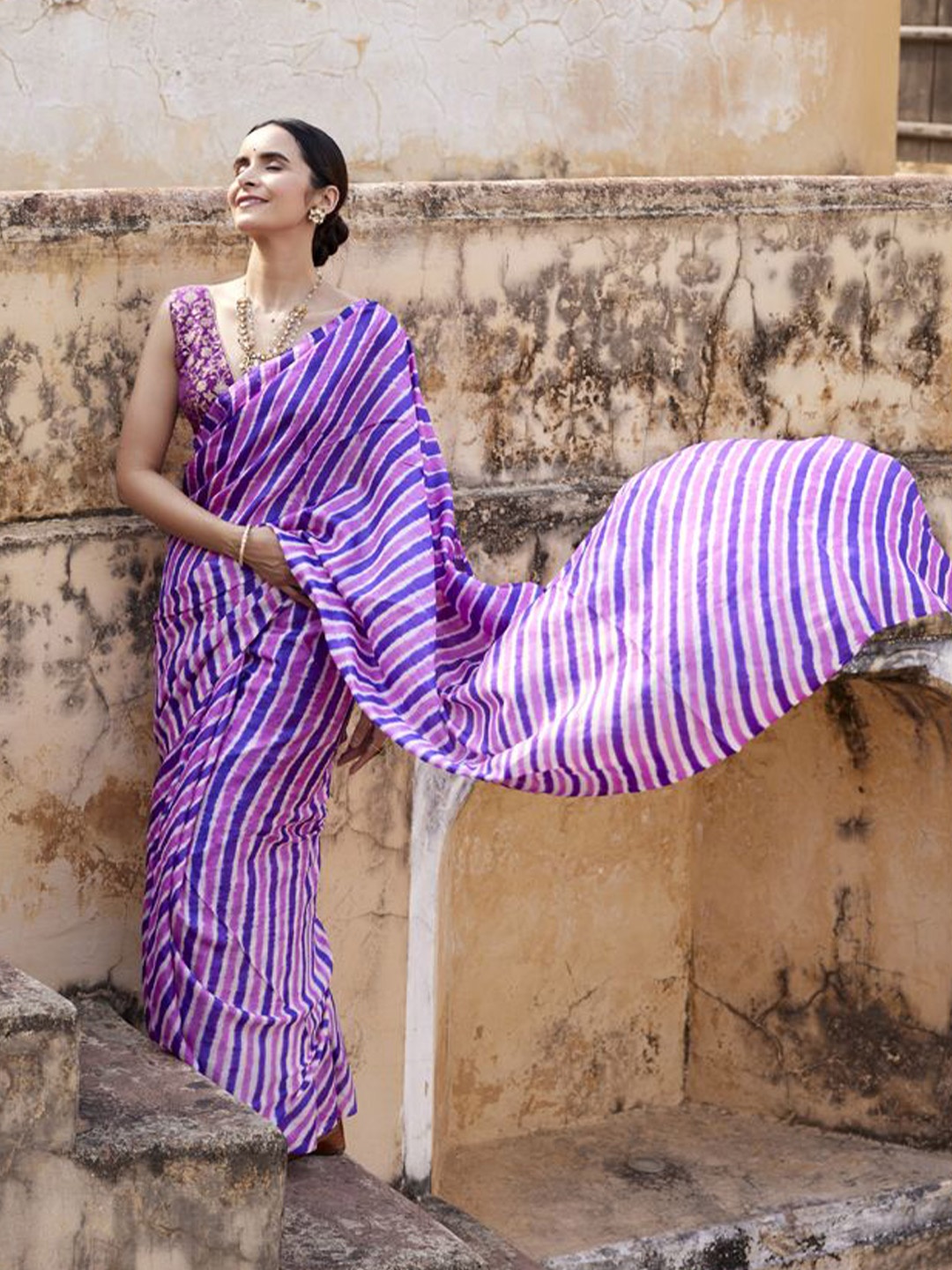 

Geroo Luxe Printed Pure Silk Leheriya Saree, Purple
